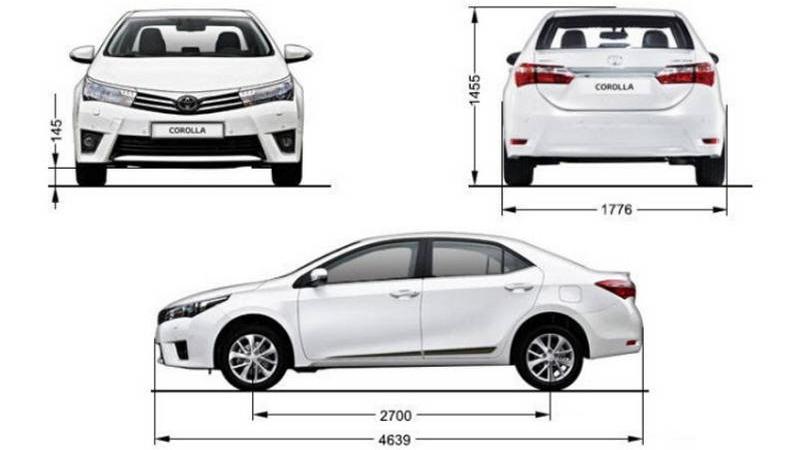 Kích thước ô tô Toyota Altis 5 chỗ