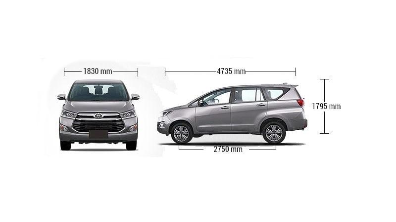 Kích thước xe ô tô 7 chỗ Innova