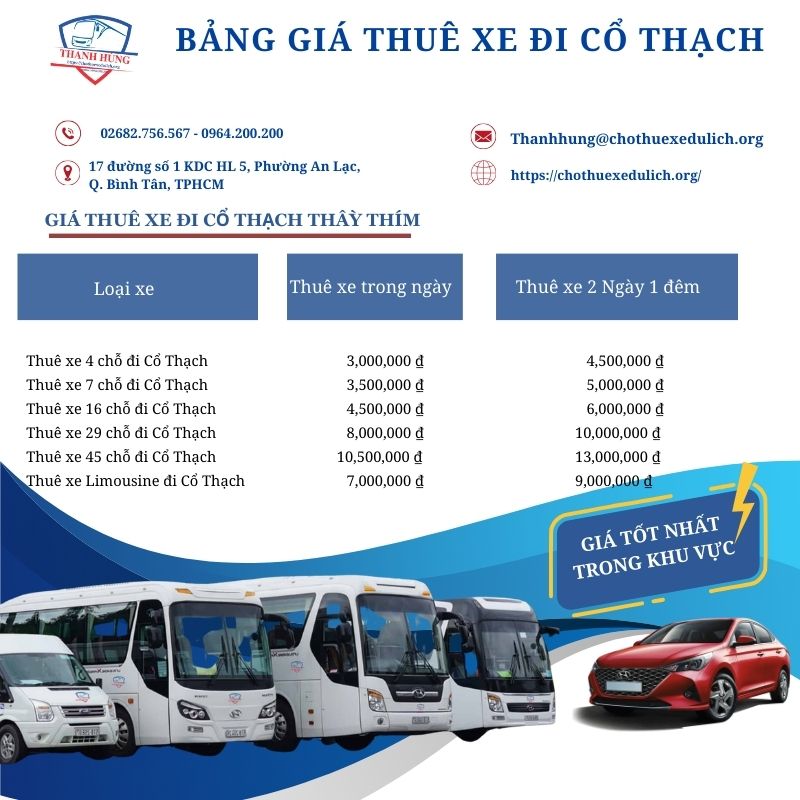 Bảng giá cho thuê xe đi Cổ Thạch