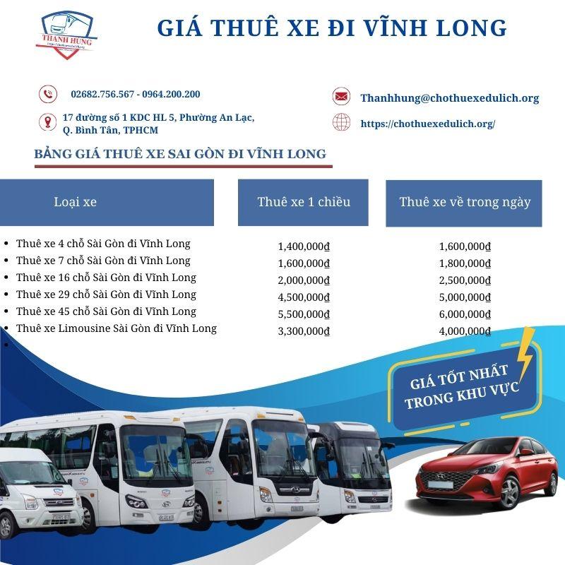 Bảng giá cho thuê xe đi Vĩnh Long