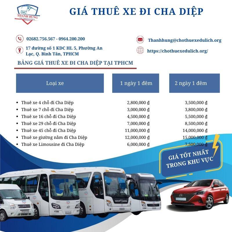 Bảng giá cho thuê xe đi Cha Diệp