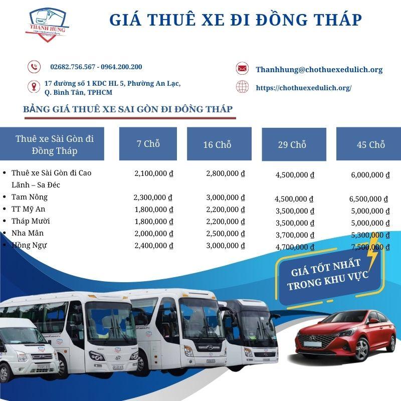 Bảng giá cho thuê xe đi Đồng Tháp