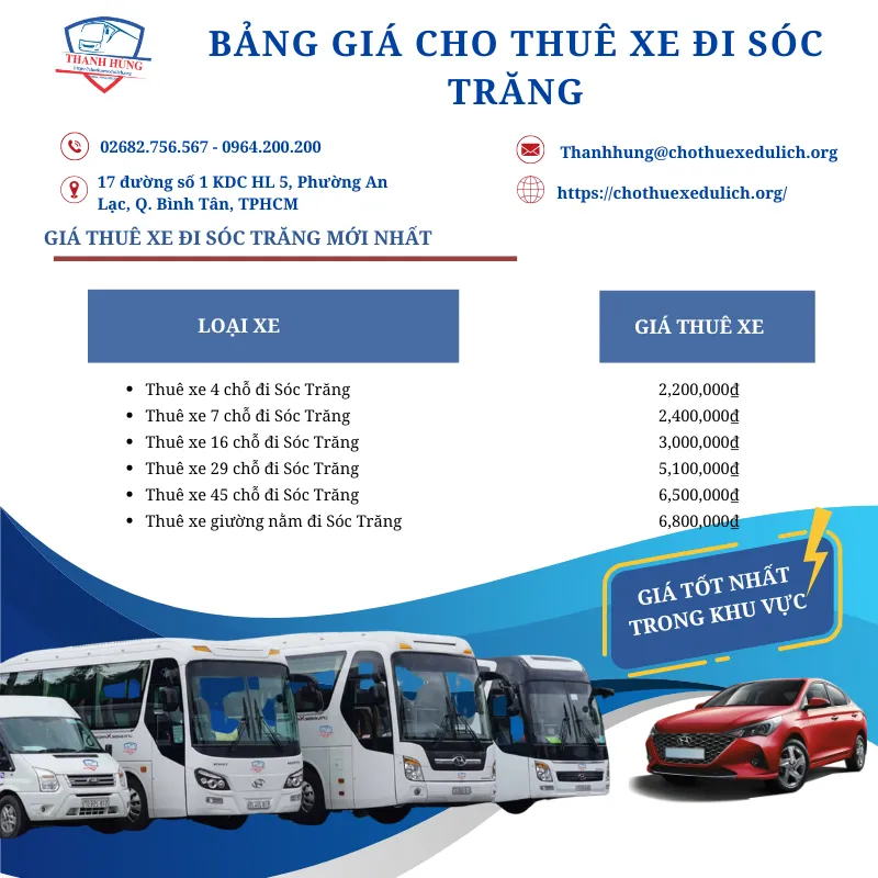 Giá cho thuê xe đi Sóc Trăng