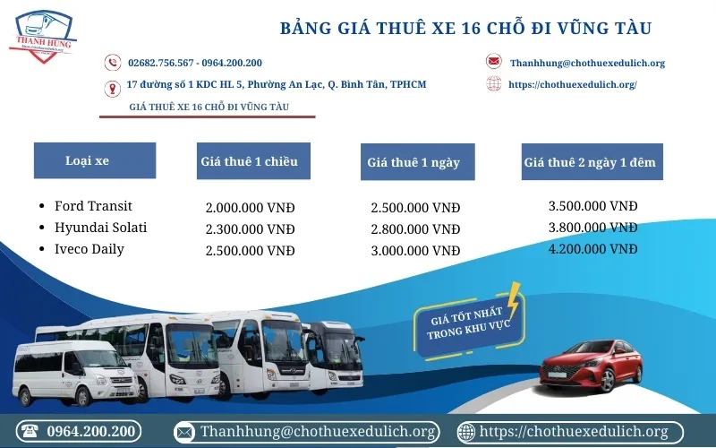 Giá thuê xe 16 chỗ đi Vũng Tàu