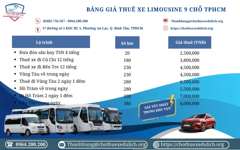 Bảng giá thuê xe limousine 9 chỗ