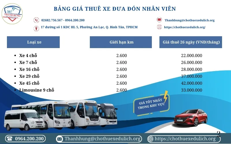 Bảng giá thuê xe đưa đón nhân viên